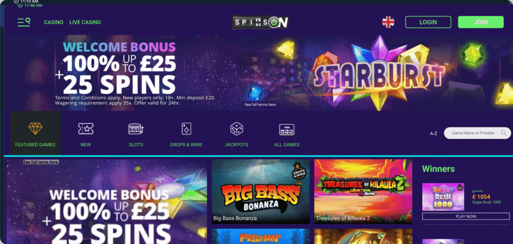 Spinson Casino homepage