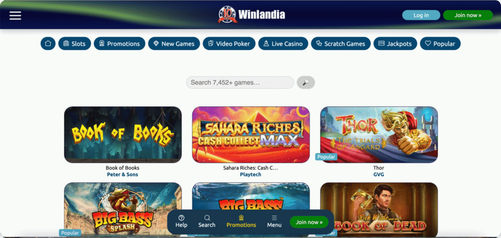 Winlandia Casino Slots Lobby