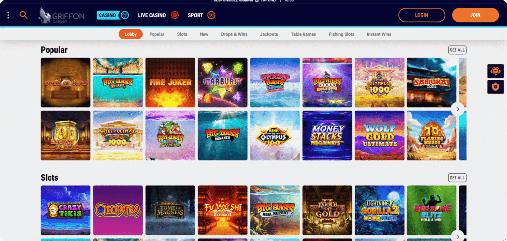 Griffon Casino Slots Lobby