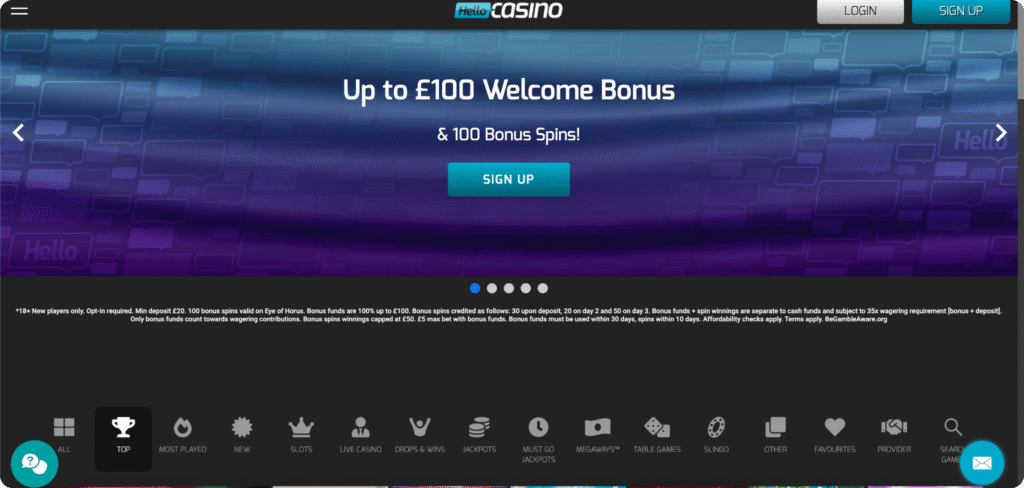 Hello Casino homepage