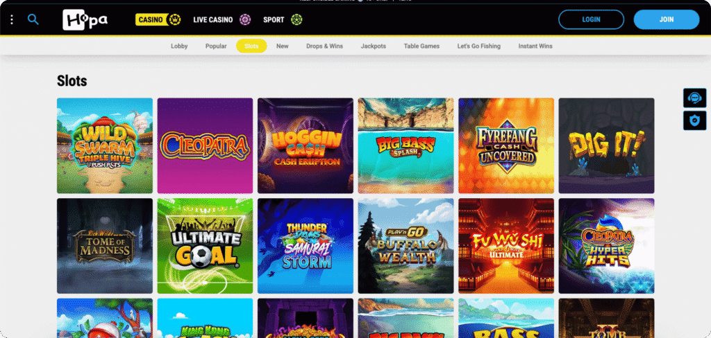 Hopa Casino Slots Lobby
