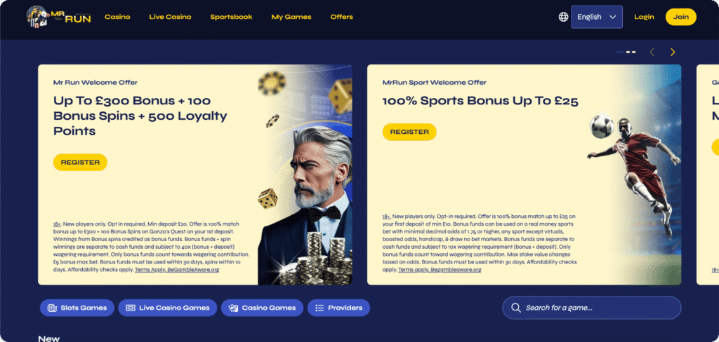 MrRun Casino homepage