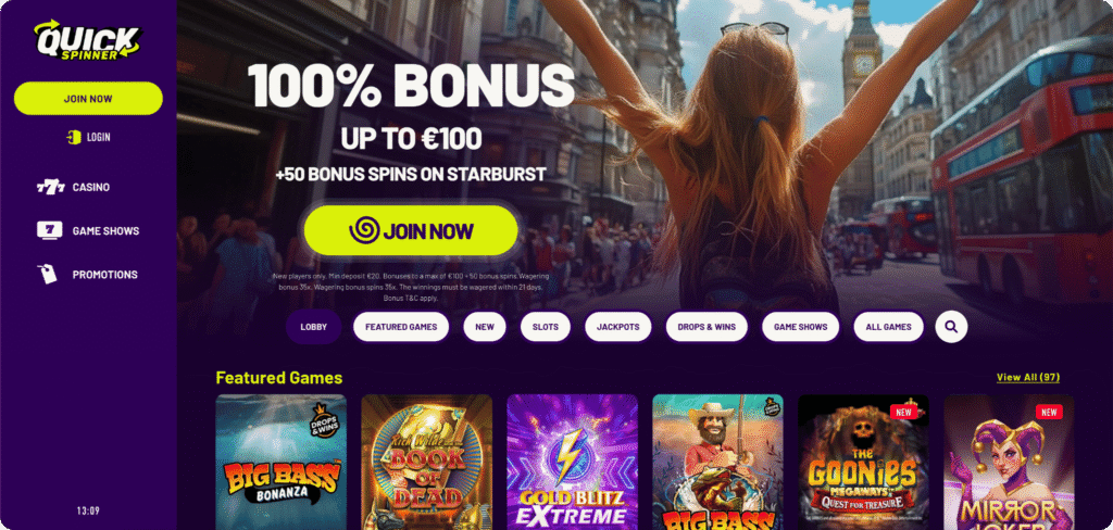 QuickSpinner Casino Homepage