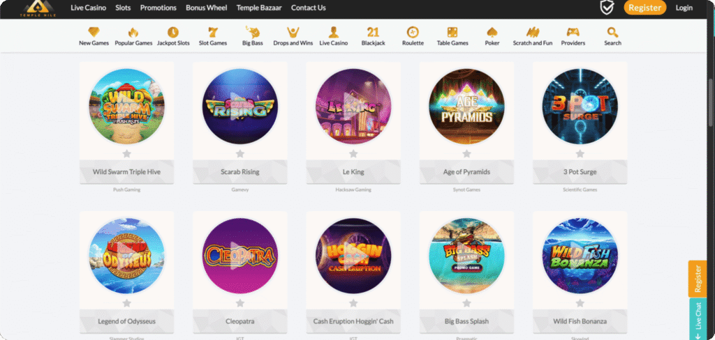 Temple Nile Casino Slots Lobby