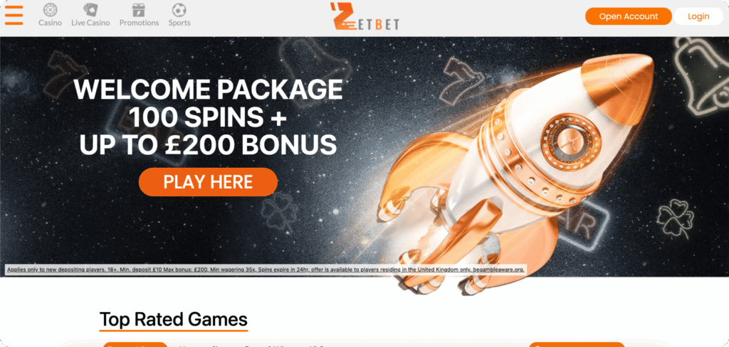 ZetBet Casino homepage