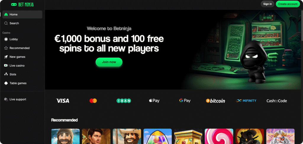 Betninja Casino Homepage