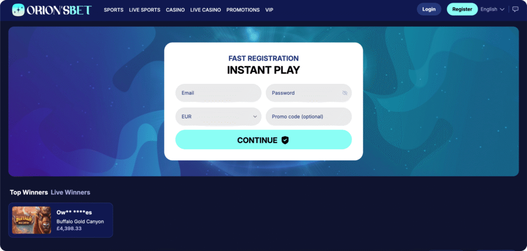 OrionsBet Casino homepage