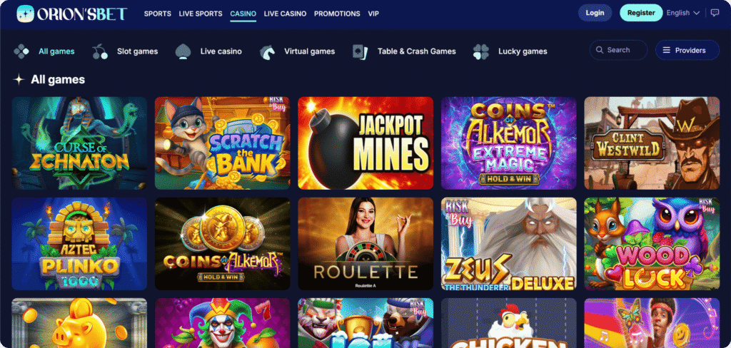 OrionsBet Casino slots lobby