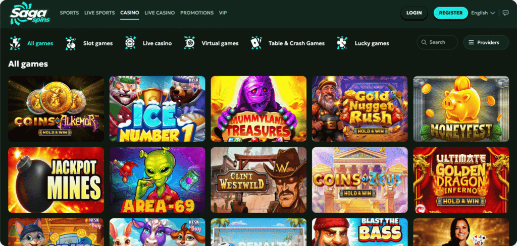 SagaSpins Casino Slots Lobby