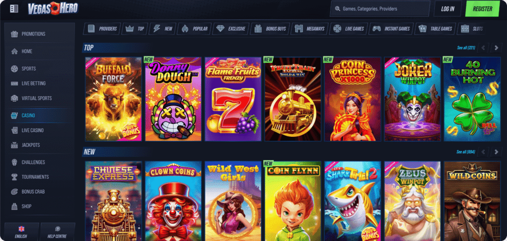 VegasHero Casino slots lobby