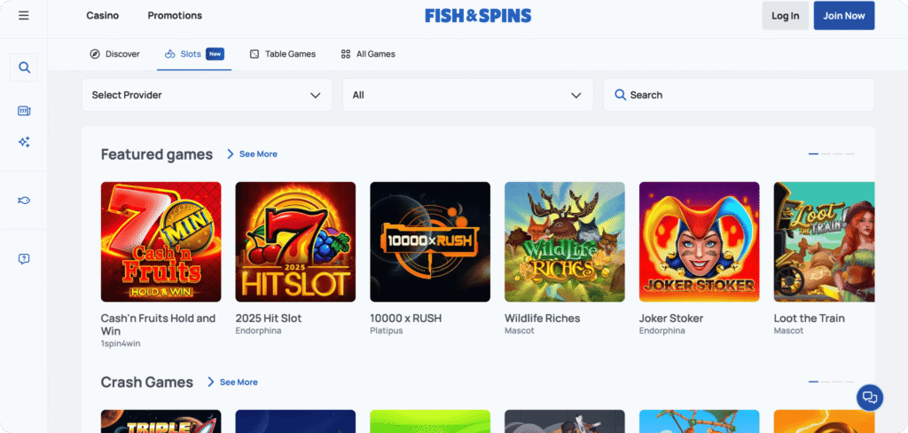 Fish and Spins Casino Slots Lobby