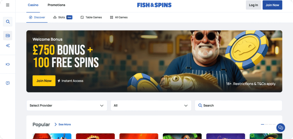 Fish and Spins Casino homepage