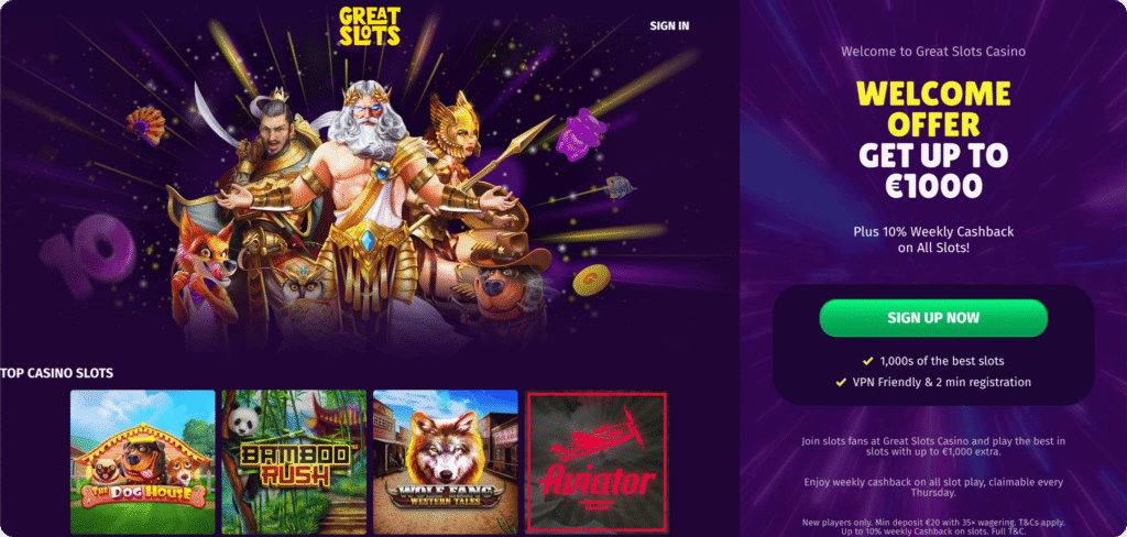 Great Slots Casino Homepage