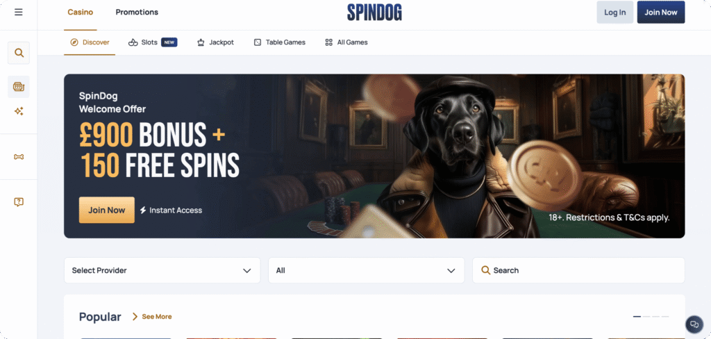 SpinDog Casino homepage