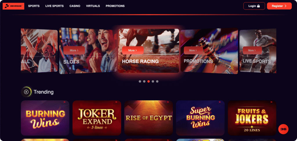 Vegas36 Casino Homepage