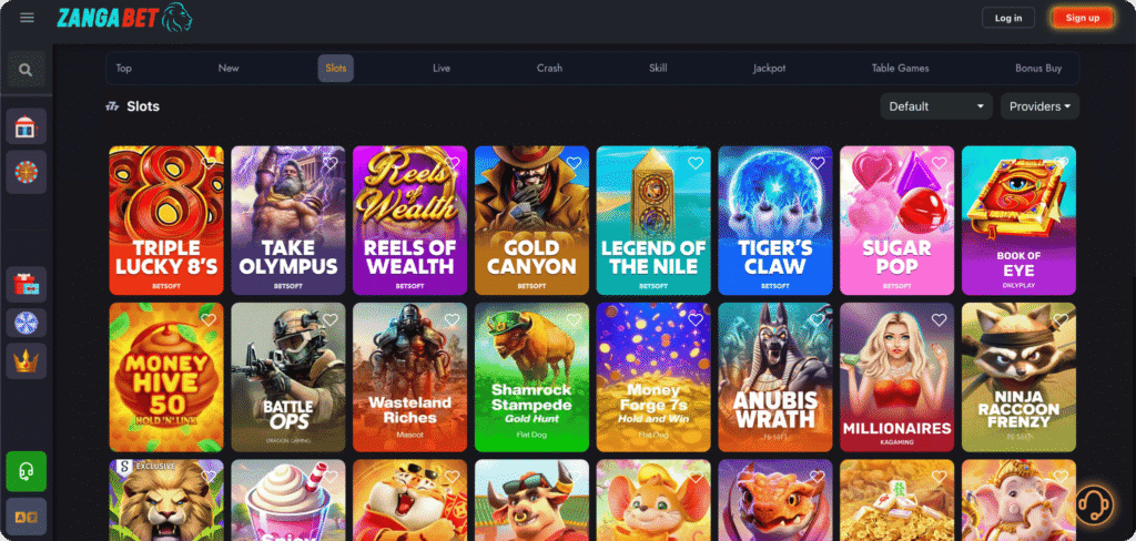 Zangabet Casino Slots Lobby
