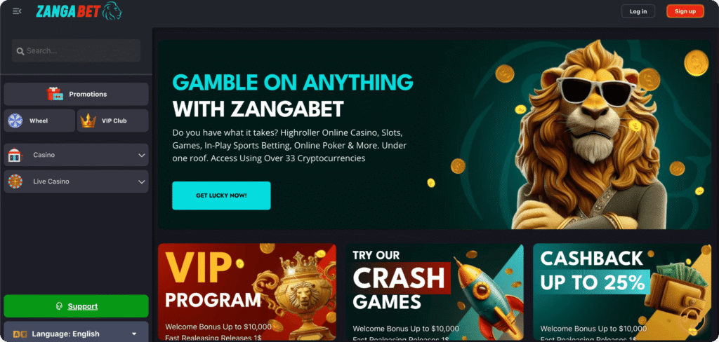 Zangabet Casino homepage